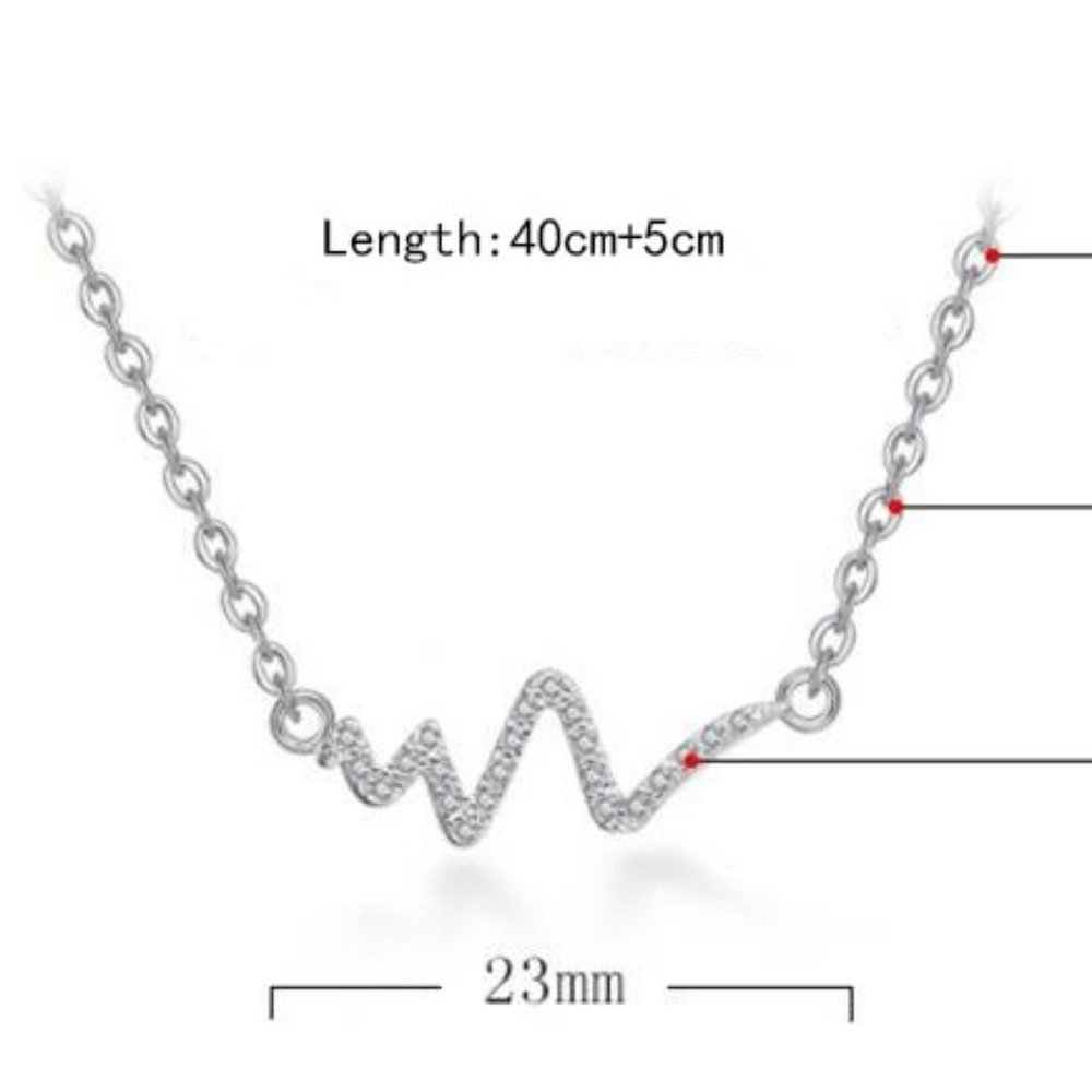 NEW 925 Sterling Silver Diamond Heartbeat Necklace - Picture 7 of 7